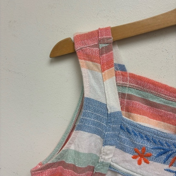Free People Vintage Embroidered Striped Blue Peach Cotton Tank Top - Picture 4 of 14